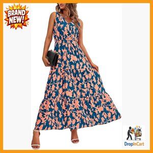 Elegant Floral Maxi Dress Boho V-Neck Sleeveless Summer Wedding Guest